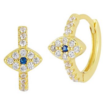 Sunkissed Sterling 14k Gold Over Silver Cubic Zirconia Eye Huggie Hoop Earrings