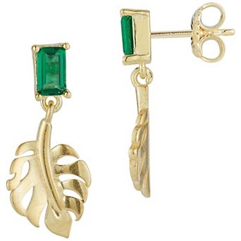 Sunkissed Sterling 14k Gold Over Silver Cubic Zirconia Banana Leaf Earrings