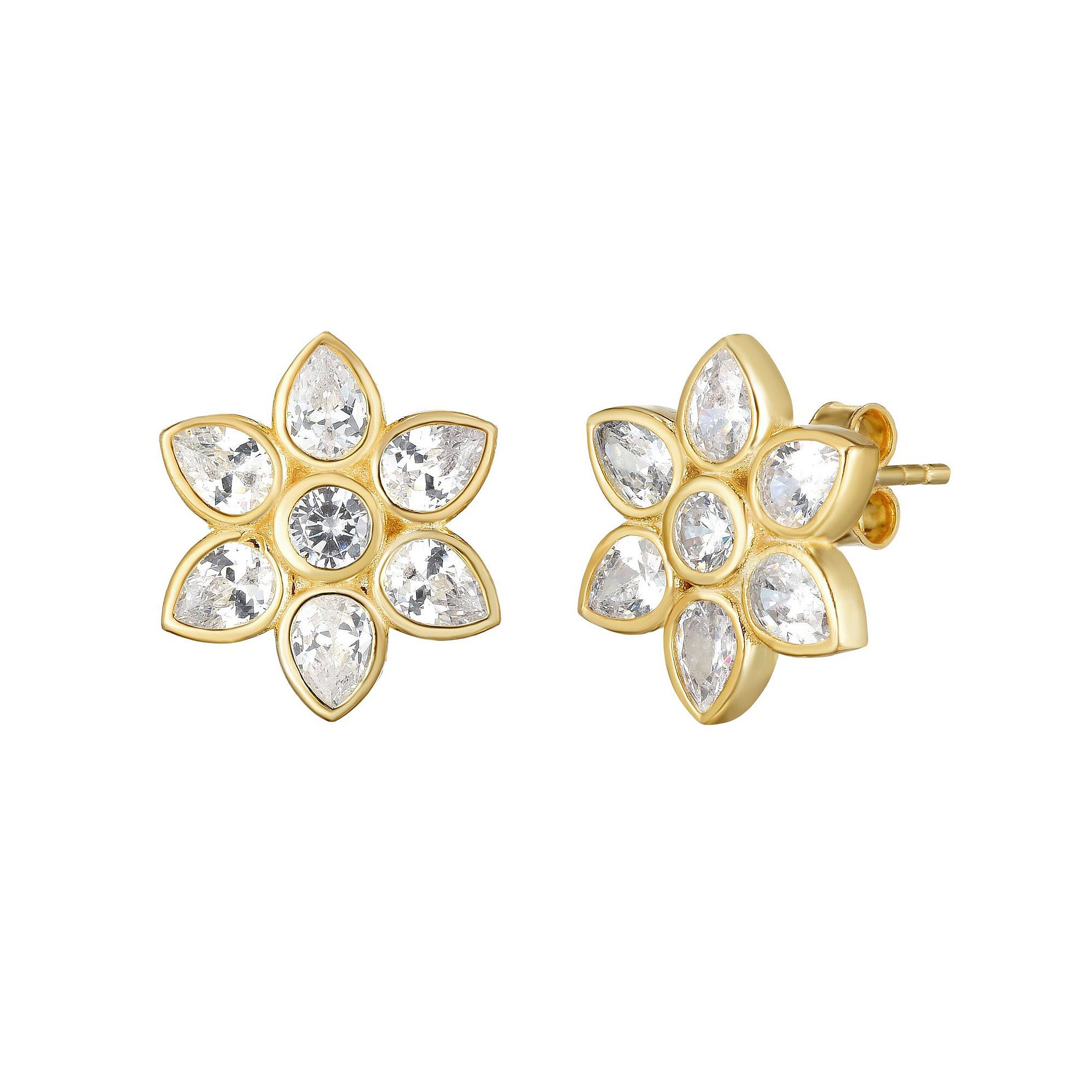 Sunkissed Sterling 14k Gold Over Silver Cubic Zirconia Flower Stud Earrings