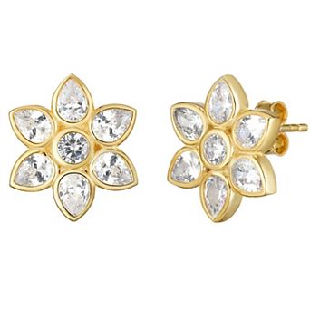 Sunkissed Sterling 14k Gold Over Silver Cubic Zirconia Flower Stud Earrings