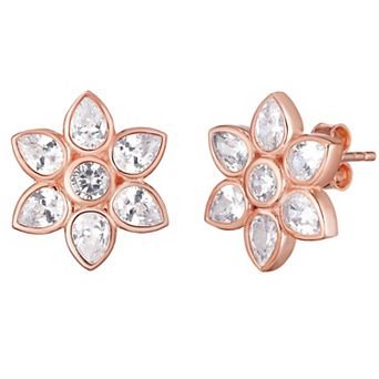 Sunkissed Sterling 14k Gold Over Silver Cubic Zirconia Flower Stud Earrings