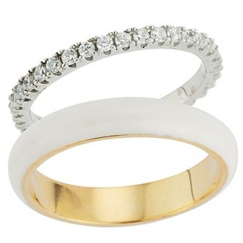 Sunkissed Sterling 14k Gold Over Silver & Sterling Silver Cubic Zirconia Enamel Ring Set