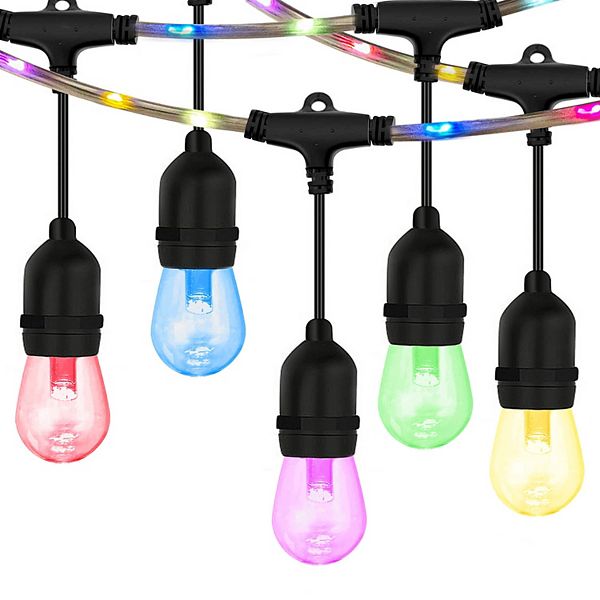 48FT RGB Outdoor String Lights with RGB Wire Remote Decorative Patio Lights