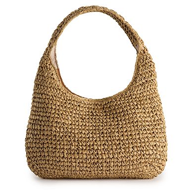 LC Lauren Conrad Kathy Crochet Straw Shoulder Bag