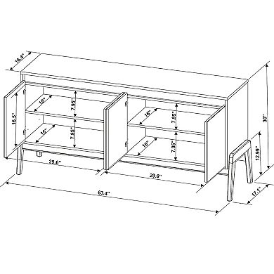 MANHATTAN COMFORT Gales 4 Cabinet Mid-Century Modern Sideboard