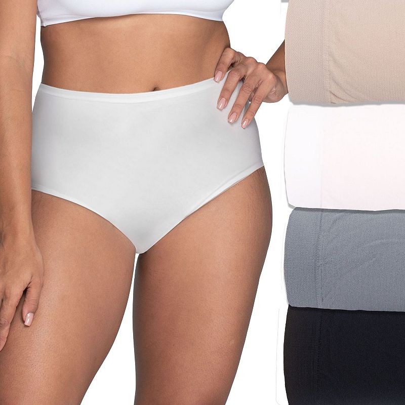 Womens Fruit of the Loom® 4-Pack Seamless 360 Stretch Brief Panty Set 4DSLBRK, Women's, Size: 9, Silver Asst