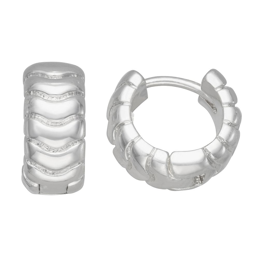 Napier Silver Tone Ridge C-Hoop Earrings