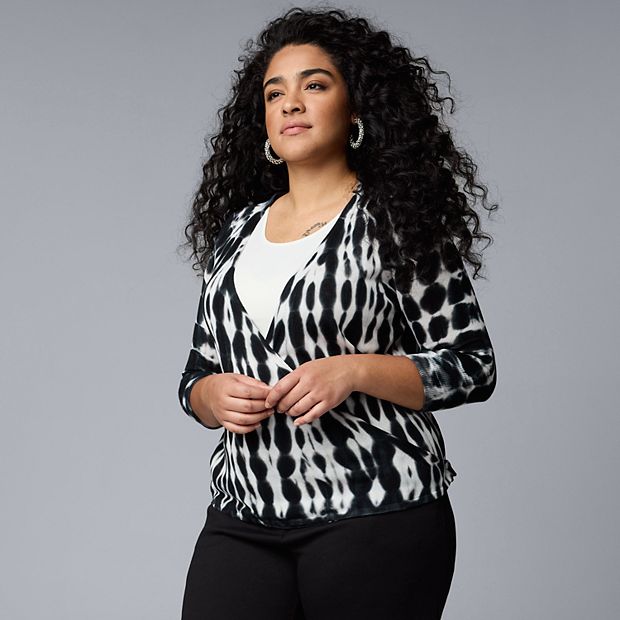 Plus Size Simply Vera Vera Wang Tie Dye Print 3 4 Sleeve Tie Front Cardigan