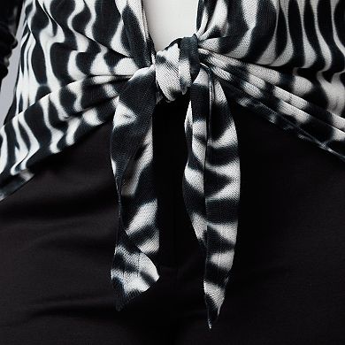 Plus Size Simply Vera Vera Wang Tie Dye Print 3/4-Sleeve Tie Front Cardigan