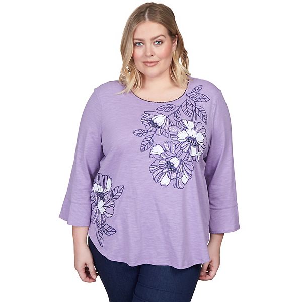 Plus Size Alfred Dunner Floral Embroidery Flutter Sleeve Top