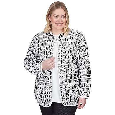 Plus Size Alfred Dunner Knit Texture Jacket With Pearl Buttons