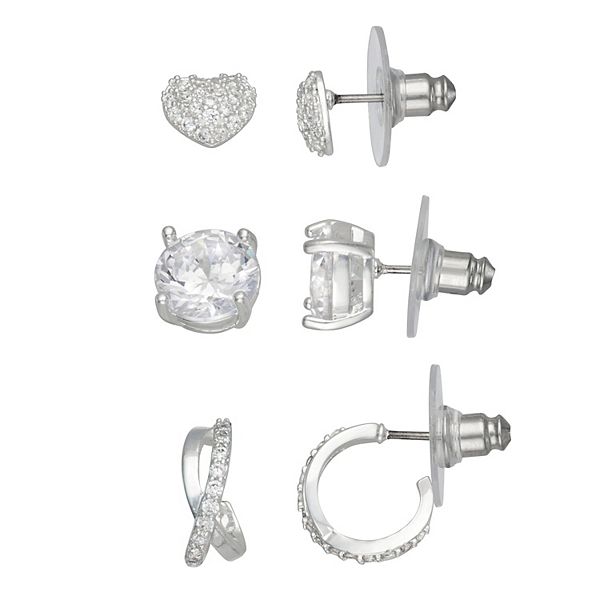 Napier 3-Piece Silver Tone Cubic Zirconia Earring Set