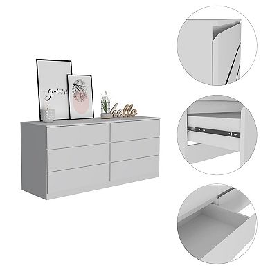 DEPOT E-SHOP Cocora 6 Drawer Double Dresser, Superior Top, White