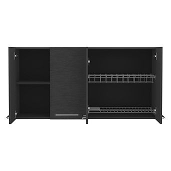 DEPOT E-SHOP Oceana 120 Wall Cabinet, Four Doors, Two Cabinets, Two Shelves, Black