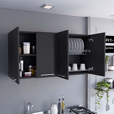 DEPOT E-SHOP Oceana 120 Wall Cabinet, Four Doors, Two Cabinets, Two Shelves, Black