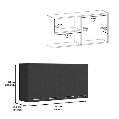 DEPOT E-SHOP Oceana 120 Wall Cabinet, Four Doors, Two Cabinets, Two Shelves, Black