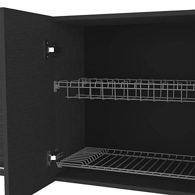DEPOT E-SHOP Oceana 120 Wall Cabinet, Four Doors, Two Cabinets, Two Shelves, Black