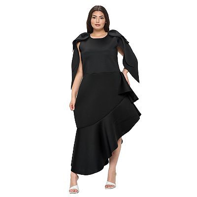 black neoprene dress Neoprene Turtleneck Midi Dress