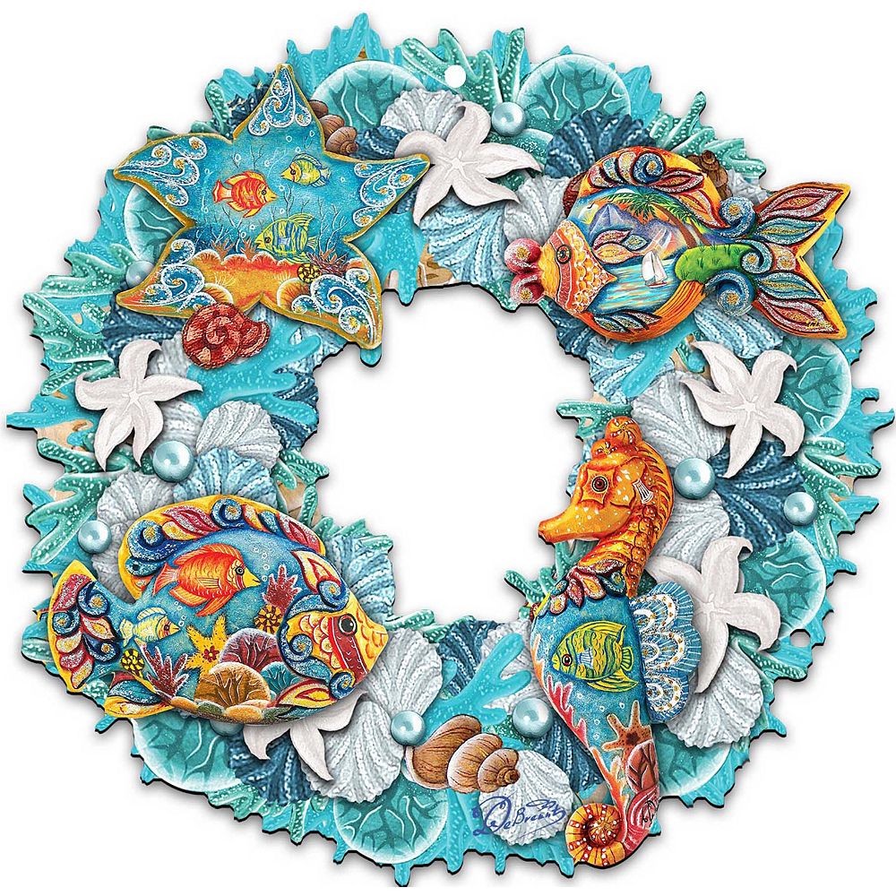 Coastal Sea Creatures 24-Inch Handcrafted Wooden Door Wreath by G ...