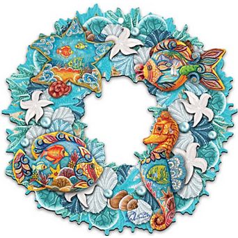 Coastal Sea Creatures 24-Inch Handcrafted Wooden Door Wreath by G. DeBrekht - Sea-Life Holiday Decor