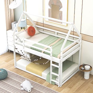 Merax Twin over Twin Low Bunk Bed,House Bed with Ladder