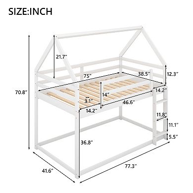 Merax Twin over Twin Low Bunk Bed,House Bed with Ladder