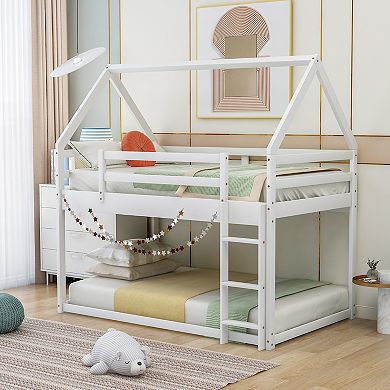 Merax Twin over Twin Low Bunk Bed,House Bed with Ladder