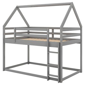 Merax Twin over Twin Low Bunk Bed,House Bed with Ladder
