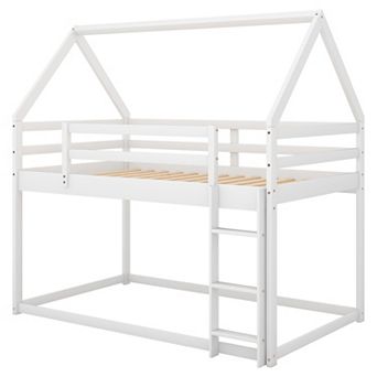 Merax Twin over Twin Low Bunk Bed,House Bed with Ladder