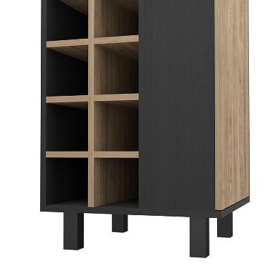 DEPOT E-SHOP Morocco Corner Bar Single Door Cabinet Two Shelves, Ten Built-in Wine Rack,Black / Pine