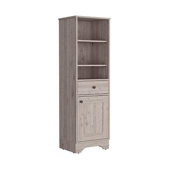 DEPOT E-SHOP Norwalk Linen Single Door Cabinet, Three External Shelves, One Drawer,Light Gray