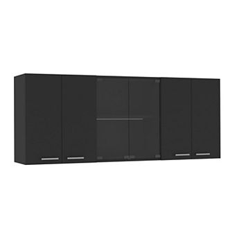 DEPOT E-SHOP Oceana 150 Wall Double Door Cabinet With Glass, Interior Shelves,Glass Cabinet,Black