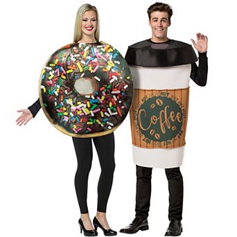 Dunk It Coffee 2 Go Cup & Chocolate Donut Couples Halloween Party Costume Set, Adult One Size