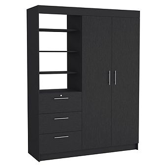DEPOT E-SHOP Laurel 3 tier Shelf and Drawers Armoire with Metal Handles, Black