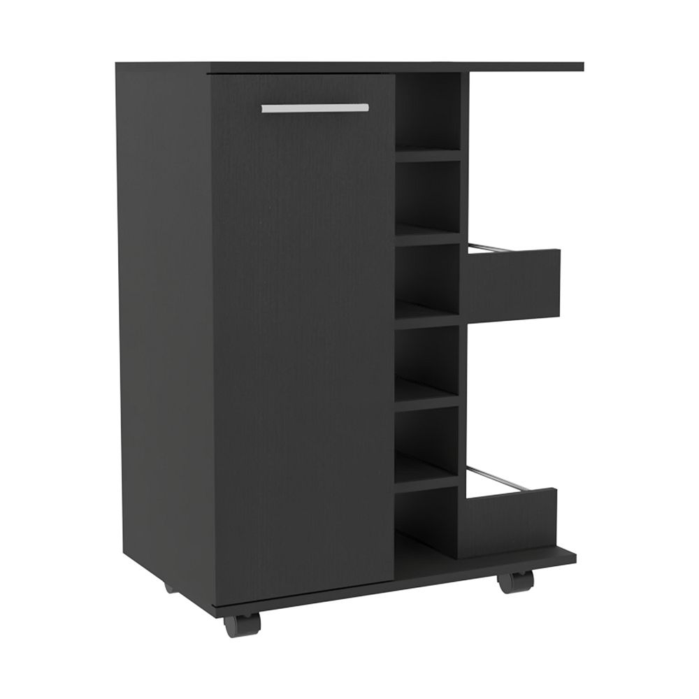 DEPOT E-SHOP Magda Bar Cart, Four Casters, Six Built-in Wine Rack ...