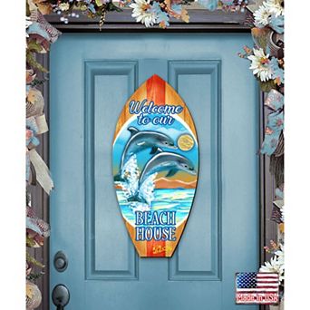 Surfboard Coastal 24-Inch Handcrafted Wooden Door Decor by G. DeBrekht