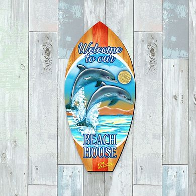 Surfboard Coastal 24-Inch Handcrafted Wooden Door Decor by G. DeBrekht