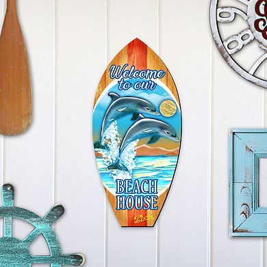 Surfboard Coastal 24-Inch Handcrafted Wooden Door Decor by G. DeBrekht