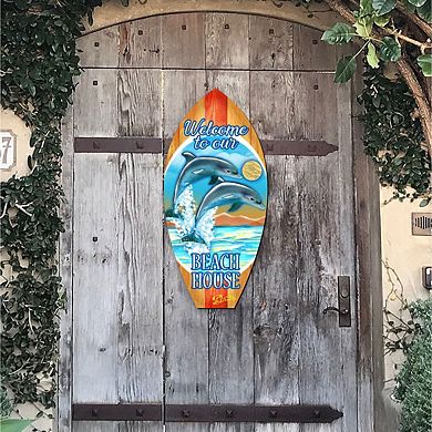 Surfboard Coastal 24-Inch Handcrafted Wooden Door Decor by G. DeBrekht