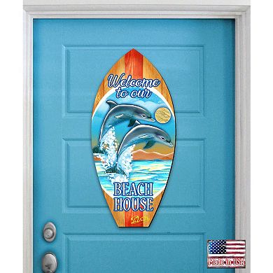 Surfboard Coastal 24-Inch Handcrafted Wooden Door Decor by G. DeBrekht