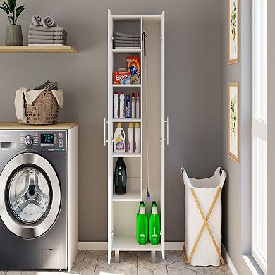 DEPOT E-SHOP Bacoa Cleaning Cabinet, Five Shelves, Double Door Cabinet, White