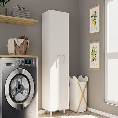 DEPOT E-SHOP Bacoa Cleaning Cabinet, Five Shelves, Double Door Cabinet, White