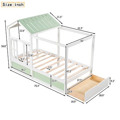 Merax House Bed with Roof, Window and Drawer