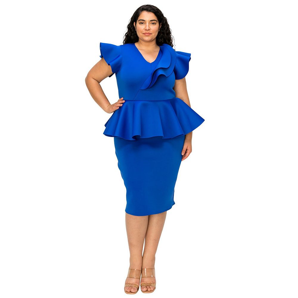 SHOULDER PADDED PEPLUM DRESS ブラック　Sサイズ SHOULDER PADDED PEPLUM DRESS ブラック Sサイズ SHOULDER PADDED