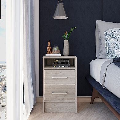 DEPOT E-SHOP Leyva Nightstand, Two Drawers, Superior Top, Light Gray