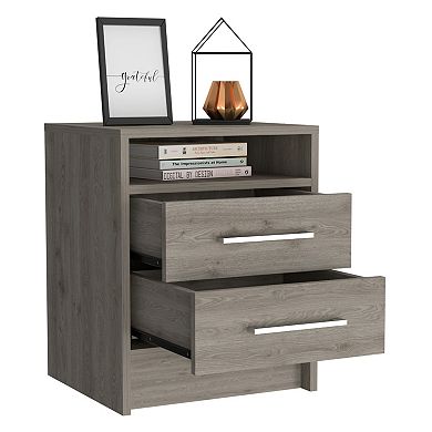 DEPOT E-SHOP Leyva Nightstand, Two Drawers, Superior Top, Light Gray