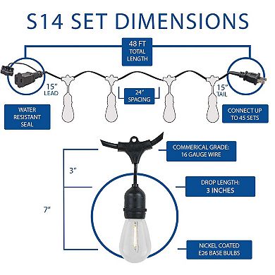 Novelty Lights 24 Light Plastic Led S14 Edison Commercial Grade Suspended Light String Set