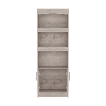 DEPOT E-SHOP Dozza Bookcase, Three Shelves, Double Door Cabinet, Metal Hardware, Light Gray