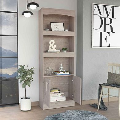 DEPOT E-SHOP Dozza Bookcase, Three Shelves, Double Door Cabinet, Metal Hardware, Light Gray