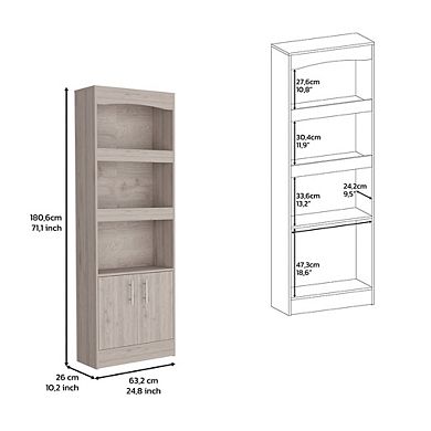 DEPOT E-SHOP Dozza Bookcase, Three Shelves, Double Door Cabinet, Metal Hardware, Light Gray